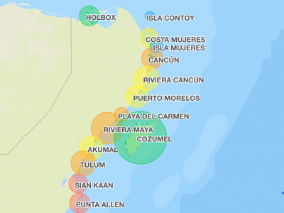 Интерактивная карта водорослей в Канкуне 2021